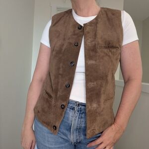 Vintage Brown Suede Vest With Adjustable Back Mens M